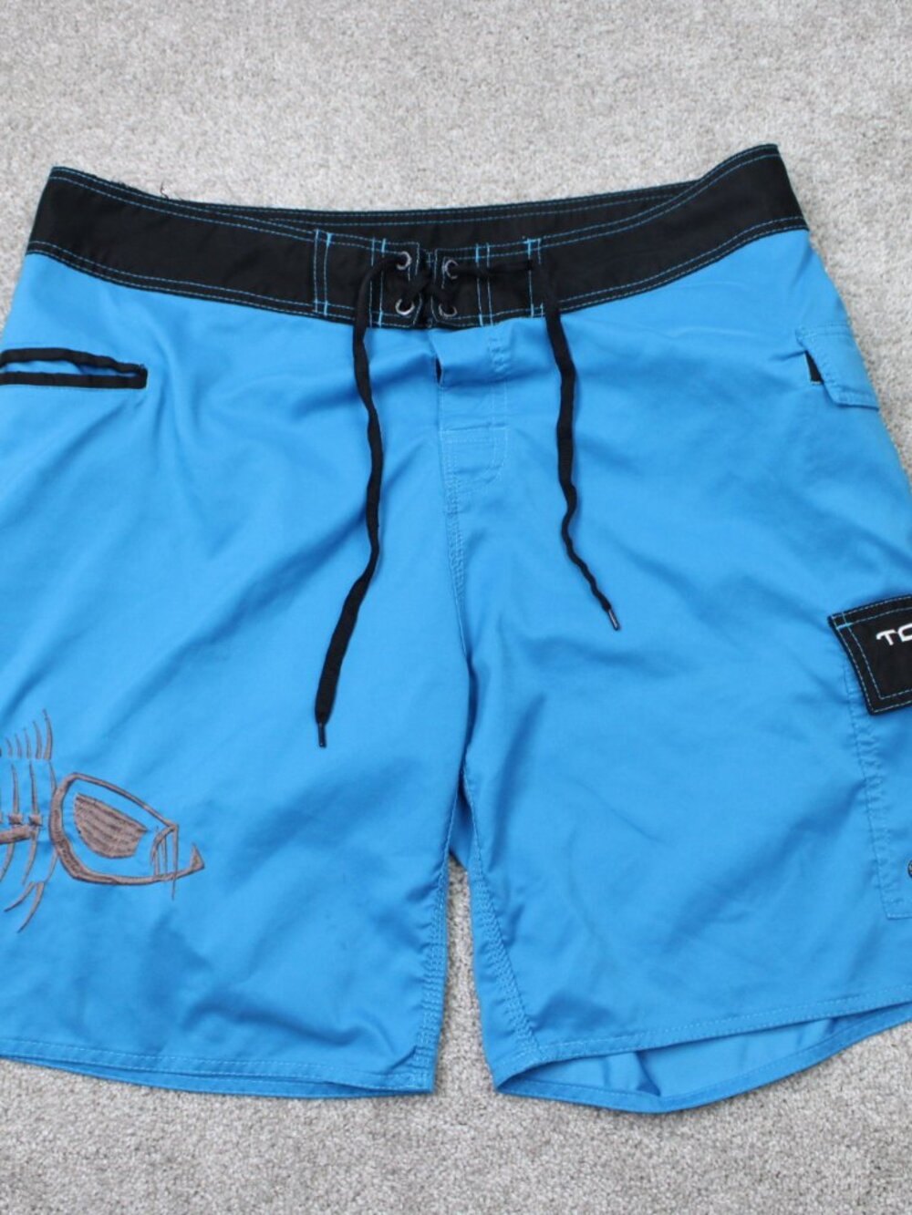 Tormenter Board Shorts Mens 36 Blue Hybrid Fish Skeleton Cargo Poly Swim Trunks